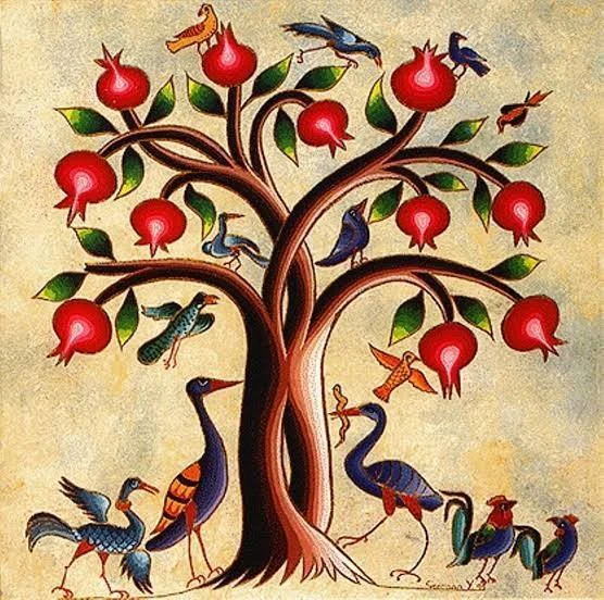 Traditional artwork of a pomegranate tree